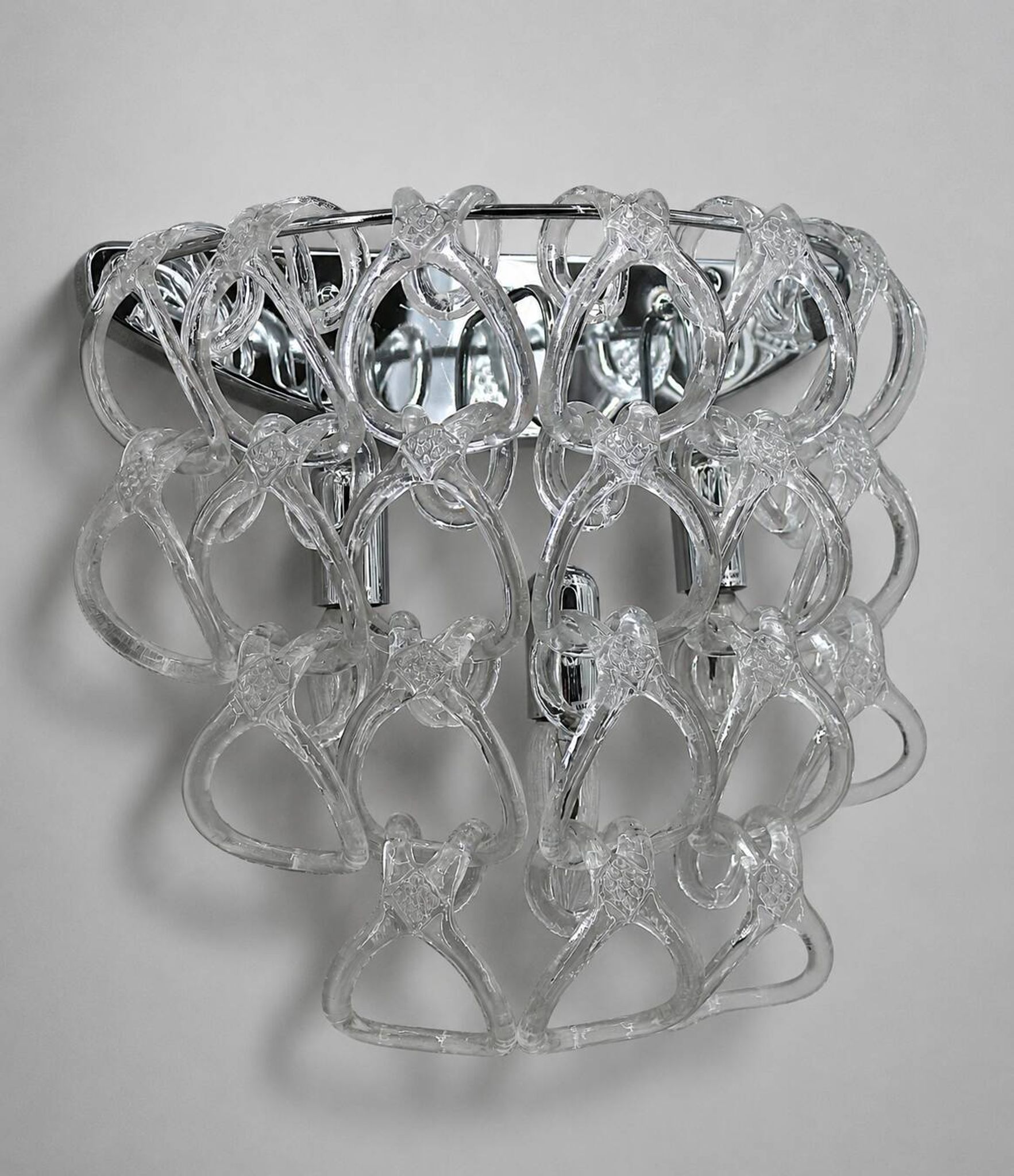 Pair of Art Deco Half-Moon Wall Lights/Hot Water Bottles in Glass & Metal Links