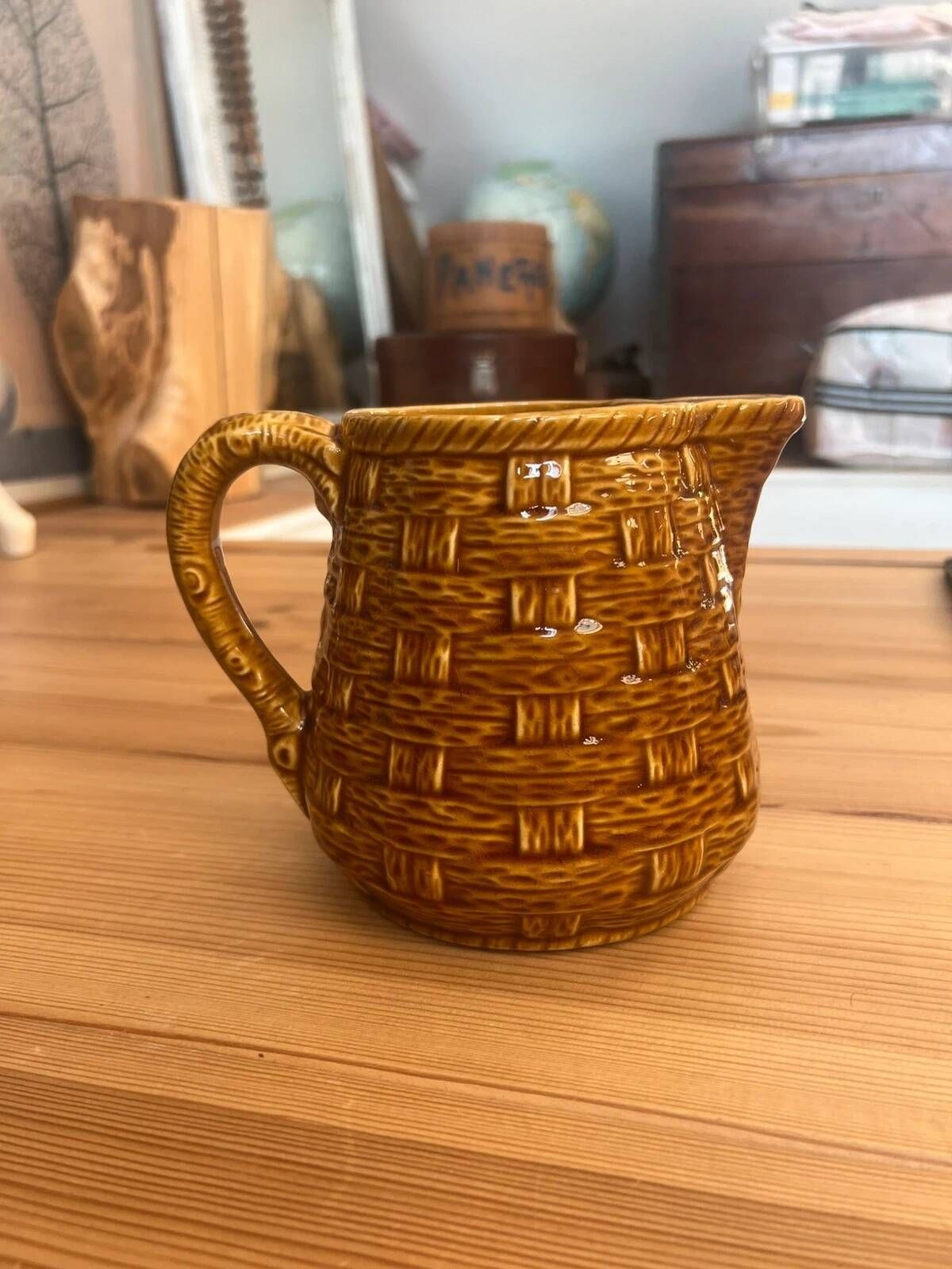 Vintage bistro jug Digoin Sarreguemines woven