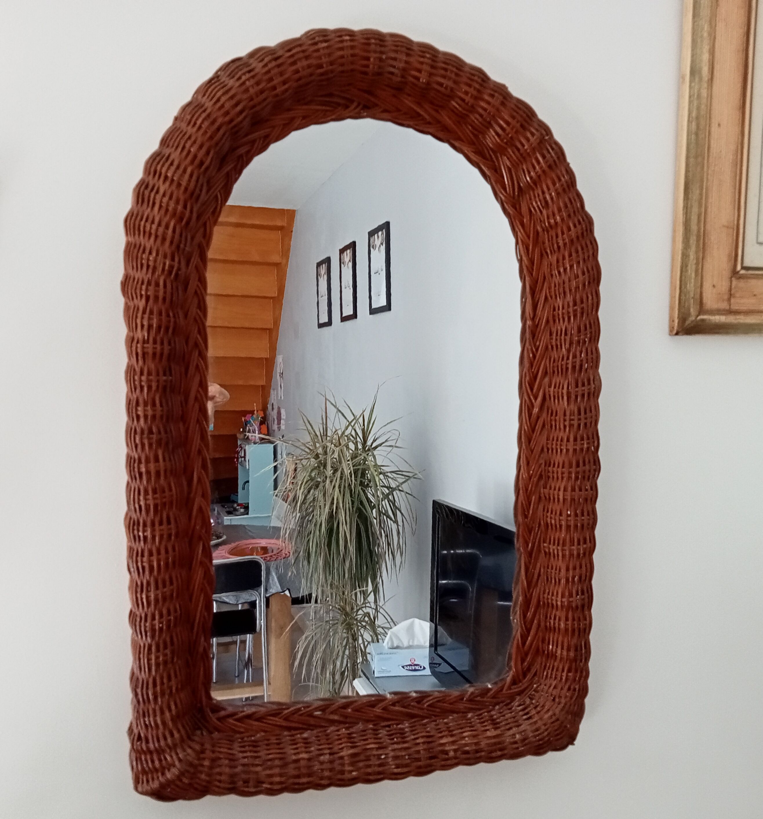 Vintage braided wicker mirror 72x47cm
