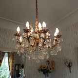 8-spoke chandelier brass and glass - gilded
