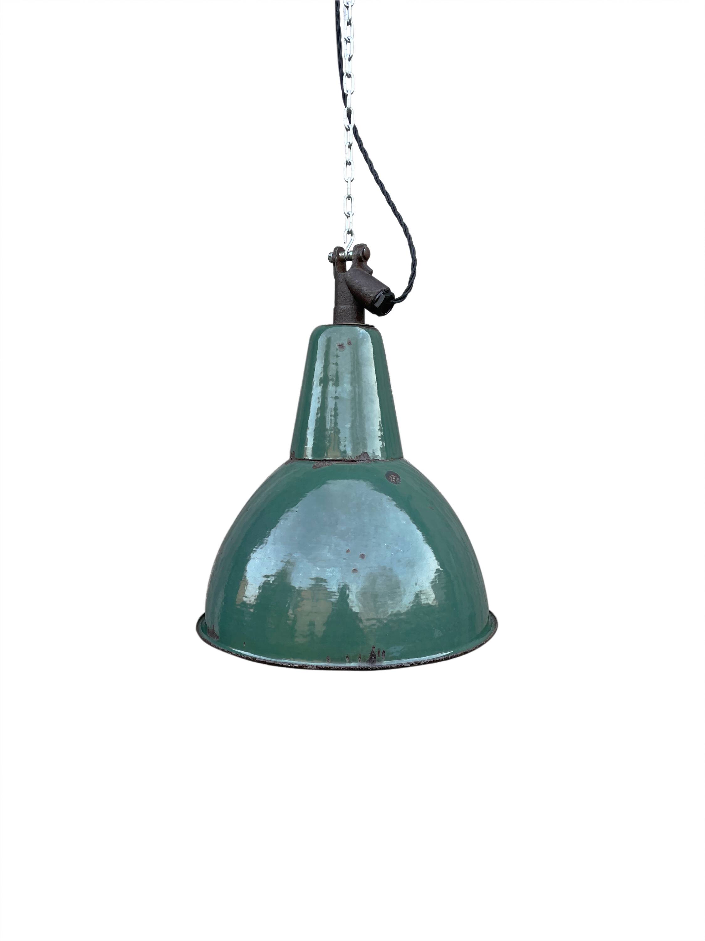 Industrial Green enamel Factory Pendant Lamp OBg-3,  1960s