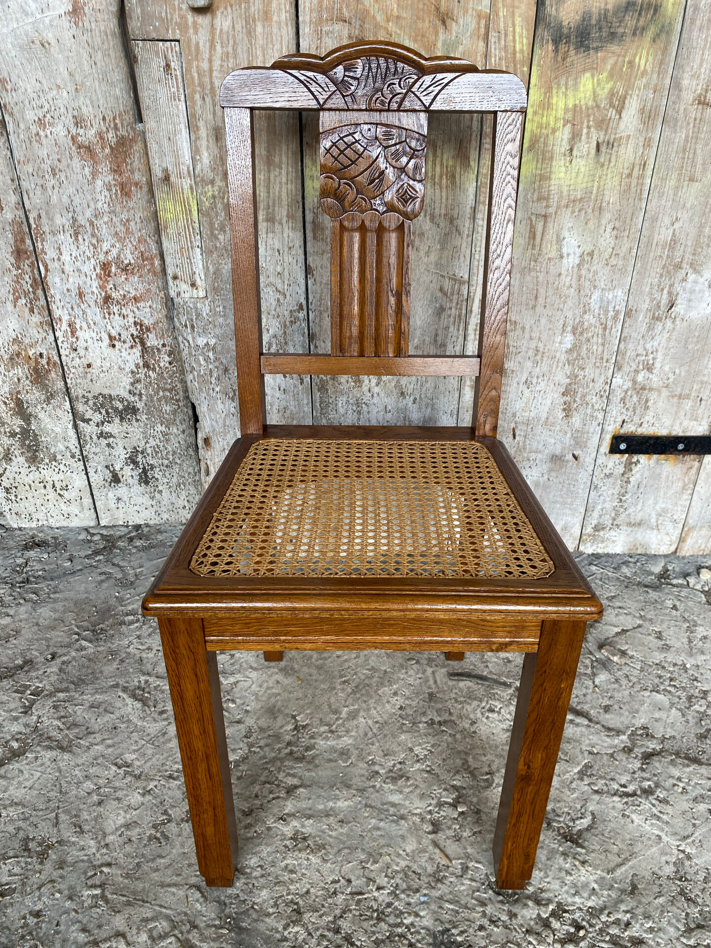 Vintage Art Deco Chair Wood & Cane Seat #E088