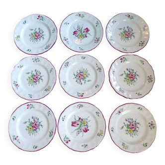 9 assiettes plates Lunéville Kg décor Réverbère