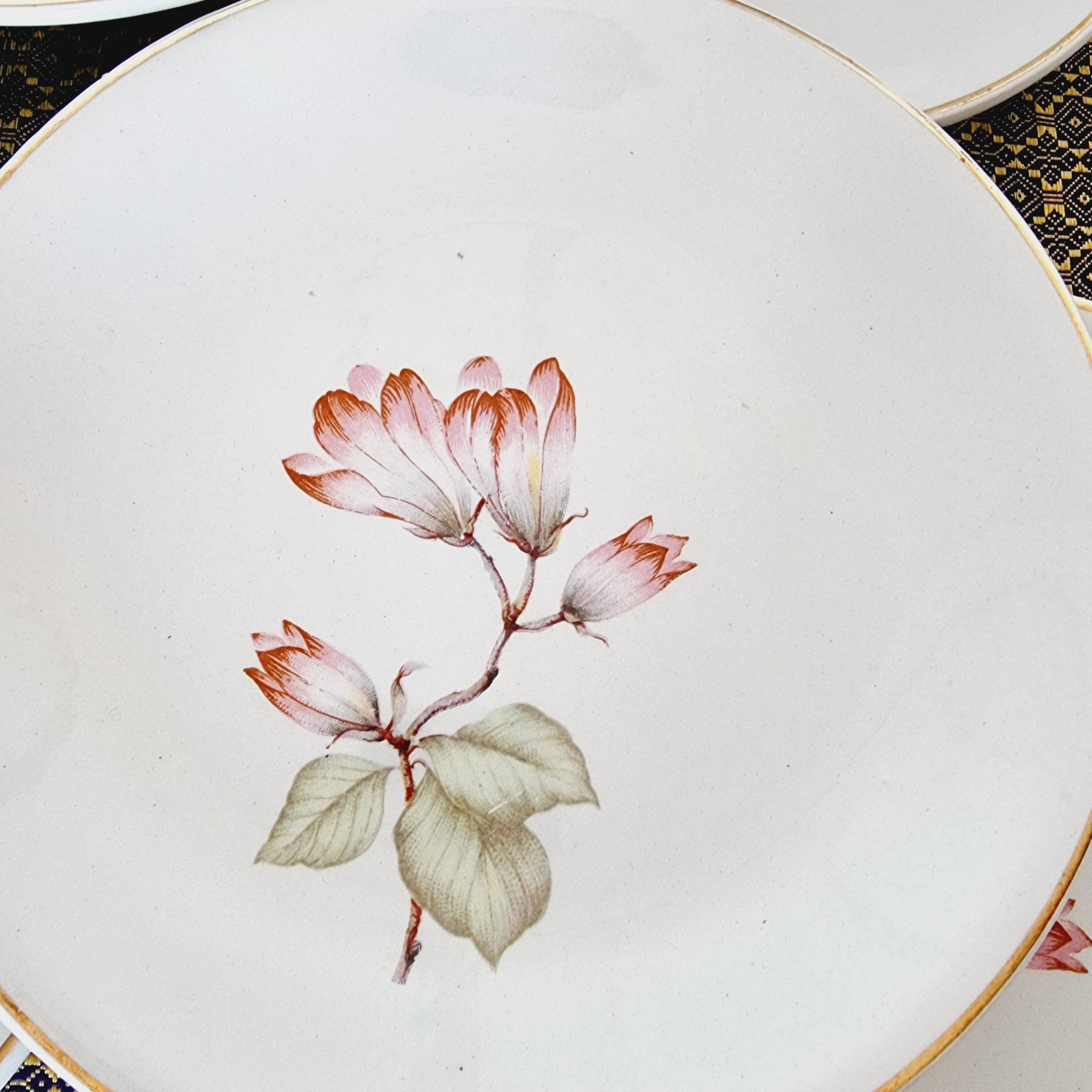 7 Mangnolias Dessert Plates 19.5cm with Gold profile.