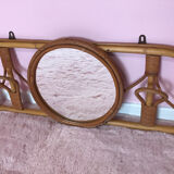 Rattan coat rack and vintage mirror
