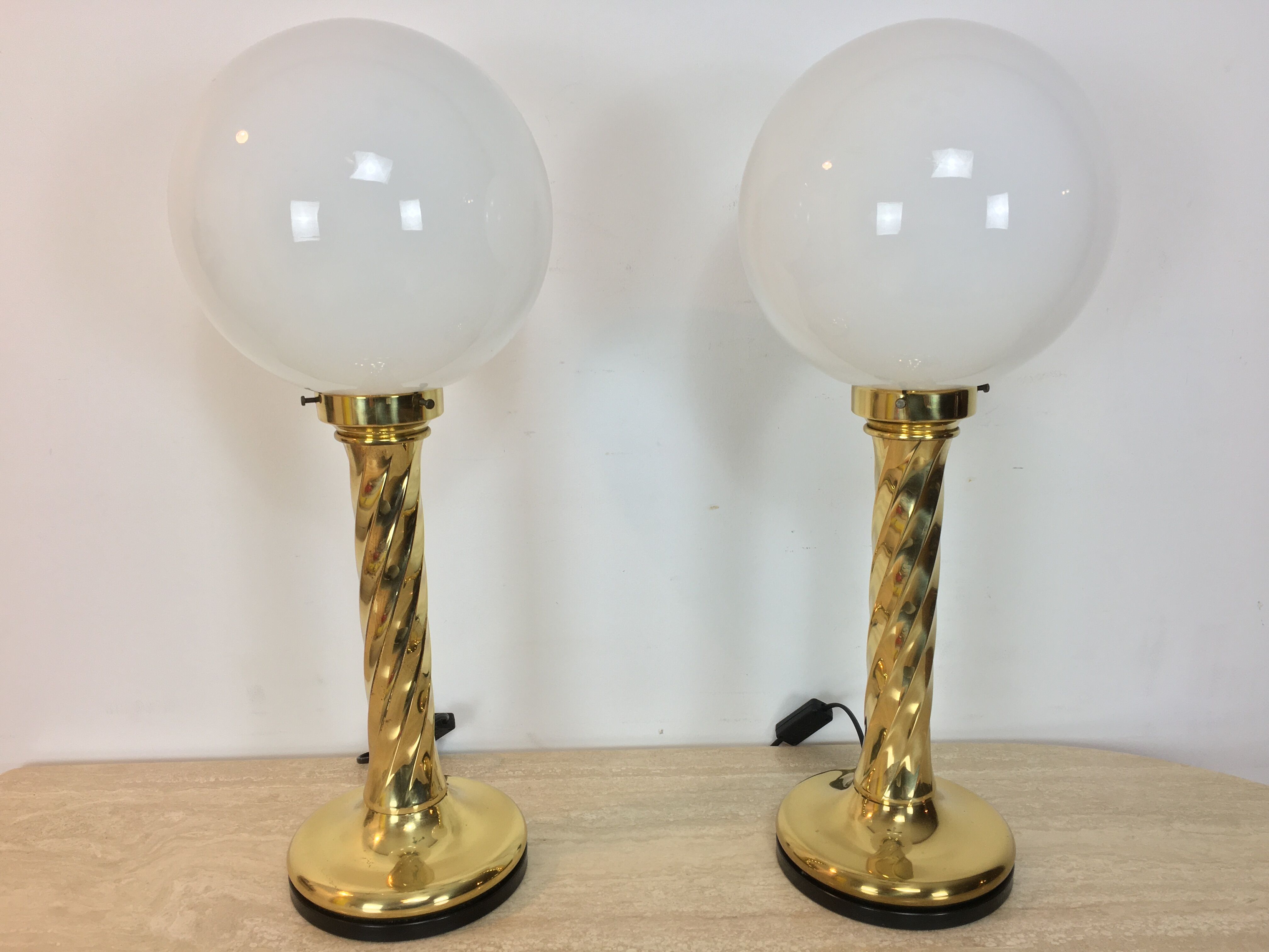 Pair of gilded column lamps Hollywood Regency style