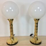 Pair of gilded column lamps Hollywood Regency style