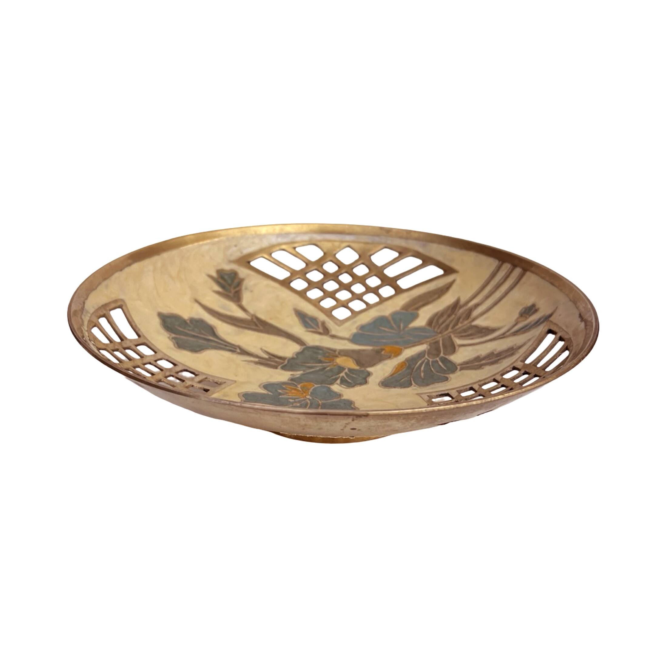 Hand-painted brass platter, France, 1960s.