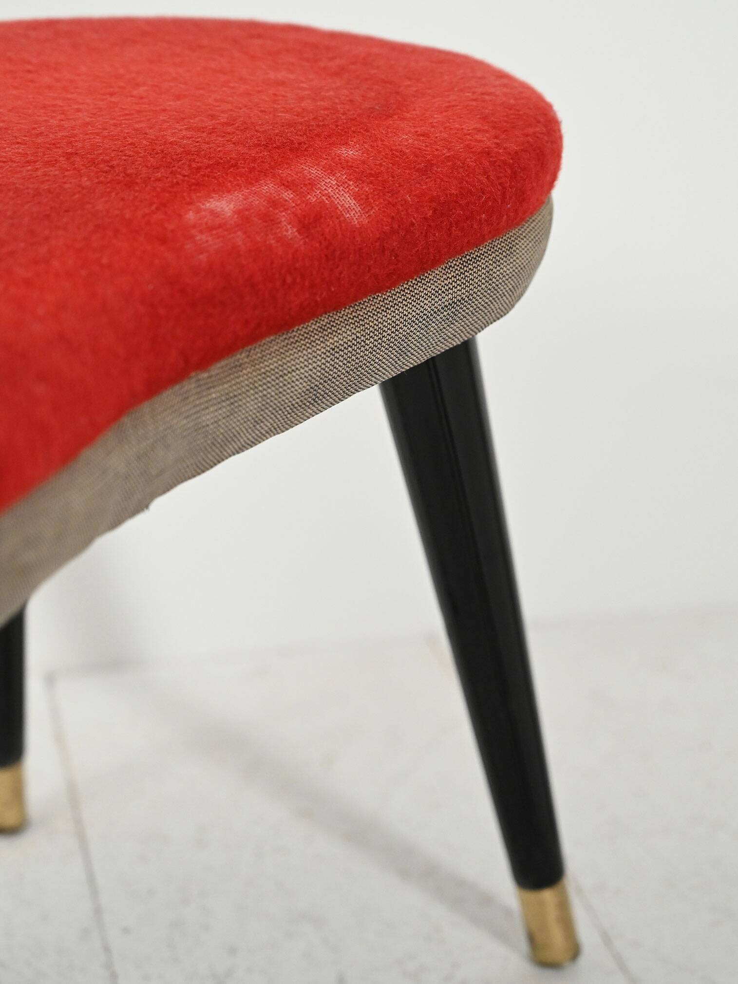 Scandinavian stool with red velvet and brass