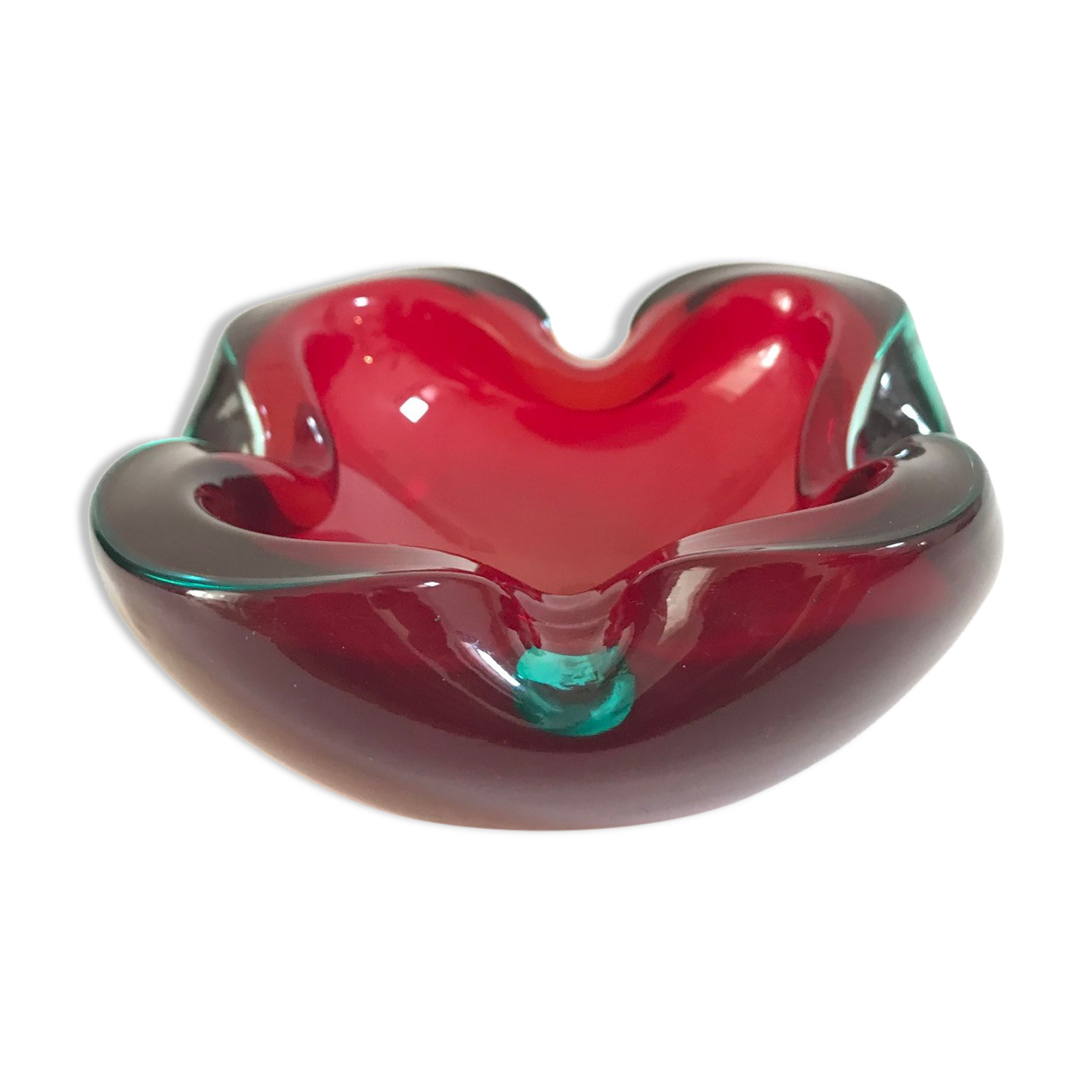 Red and blue ashtray by Flavio Poli for Seguso, in Murano glass 1960