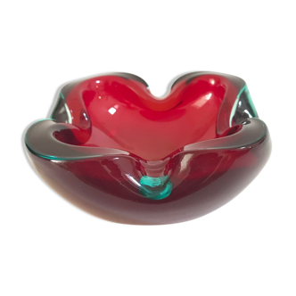 Red and blue ashtray by Flavio Poli for Seguso, in Murano glass 1960