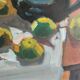 Original Modernist artwork still life with fruits and blue teapot 1950s
