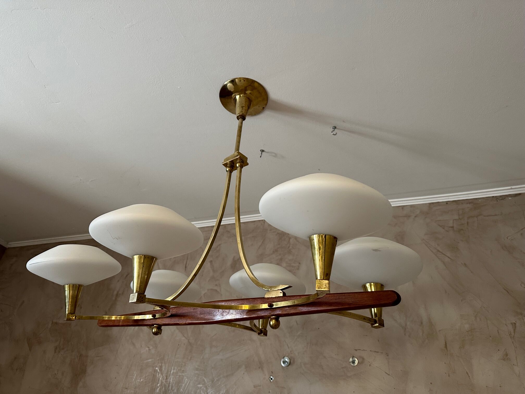 Vintage brass and opaline chandelier