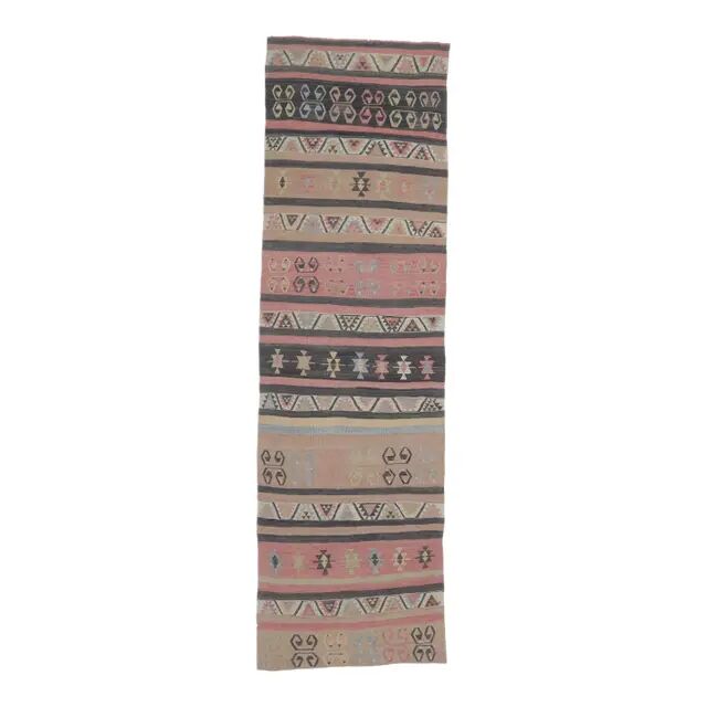 1970s Turkish runner handwoven wool flatweave kilim rug  102x340