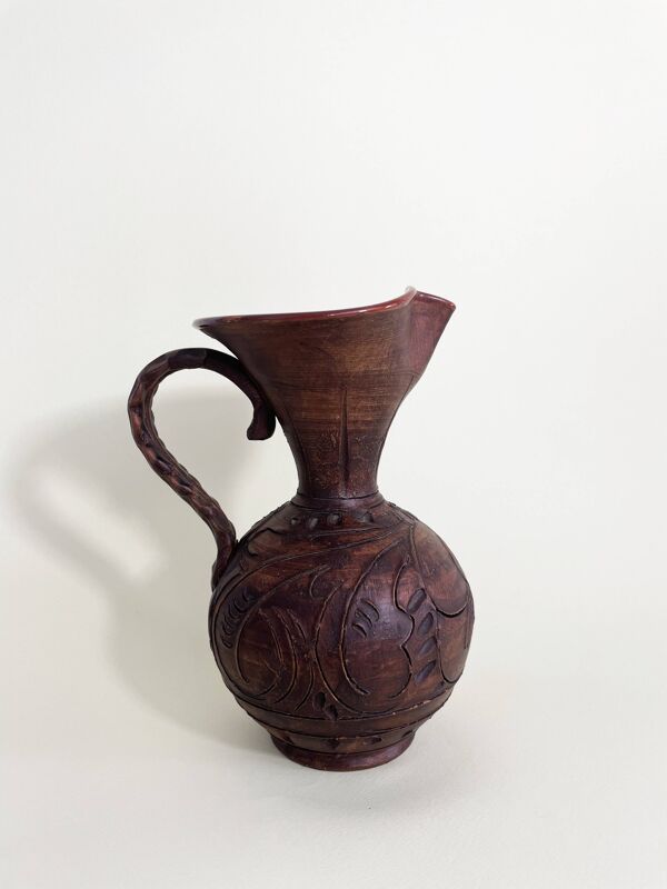 Vase Pichet en Terre Cuite Intérieur Émaillé Effet Bois Gravé