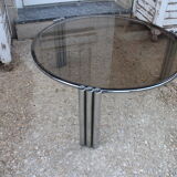 Round coffee table chrome and smoked glass 1970