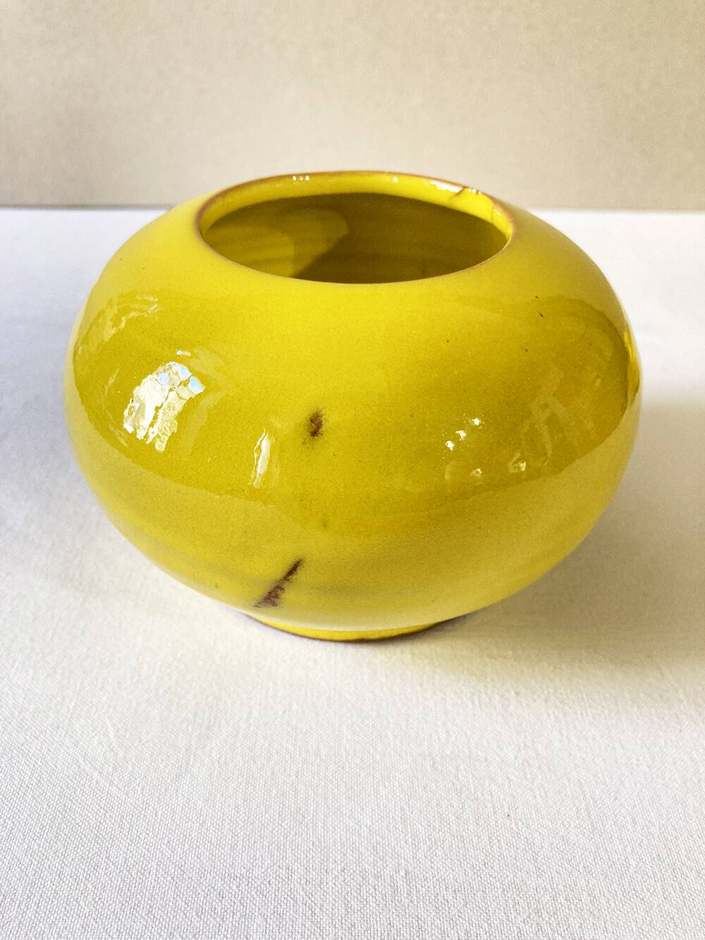 Yellow glazed ceramic sugar bowl