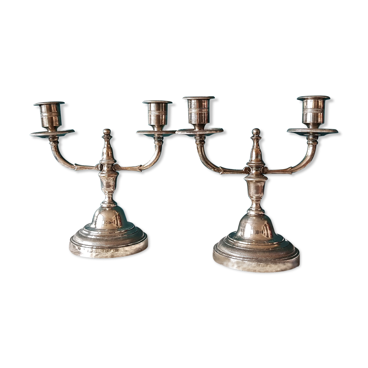 Pair of old silver metal candlesticks