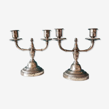 Pair of old silver metal candlesticks