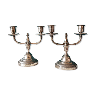 Pair of old silver metal candlesticks