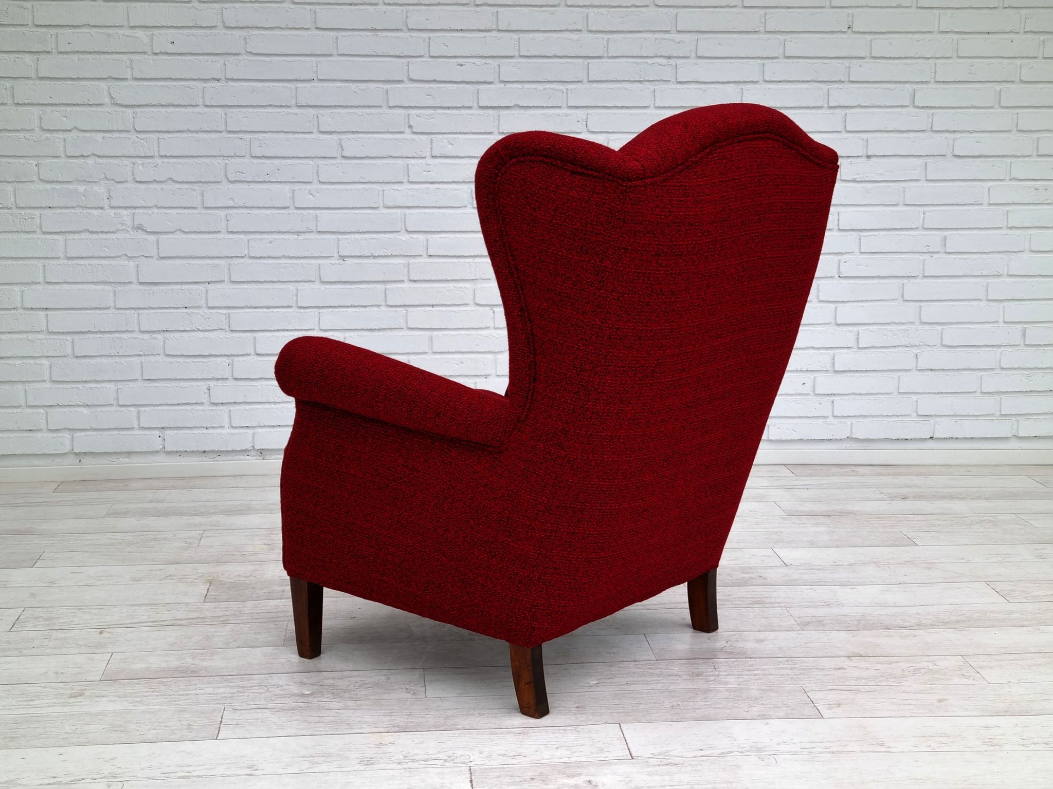 50s, Danish design, refurbished chair, furniture wool, mahogany wood