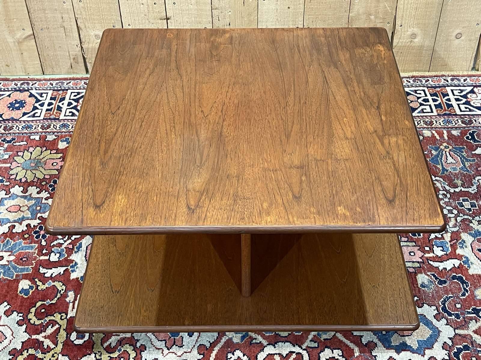 Square teak coffee table on wheels from the 70s by G-Plan