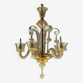 Venetian chandelier in golden murano glass 5 arms of light circa 1930