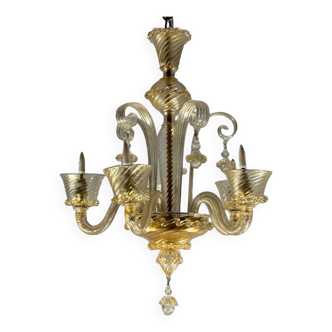 Venetian chandelier in golden murano glass 5 arms of light circa 1930