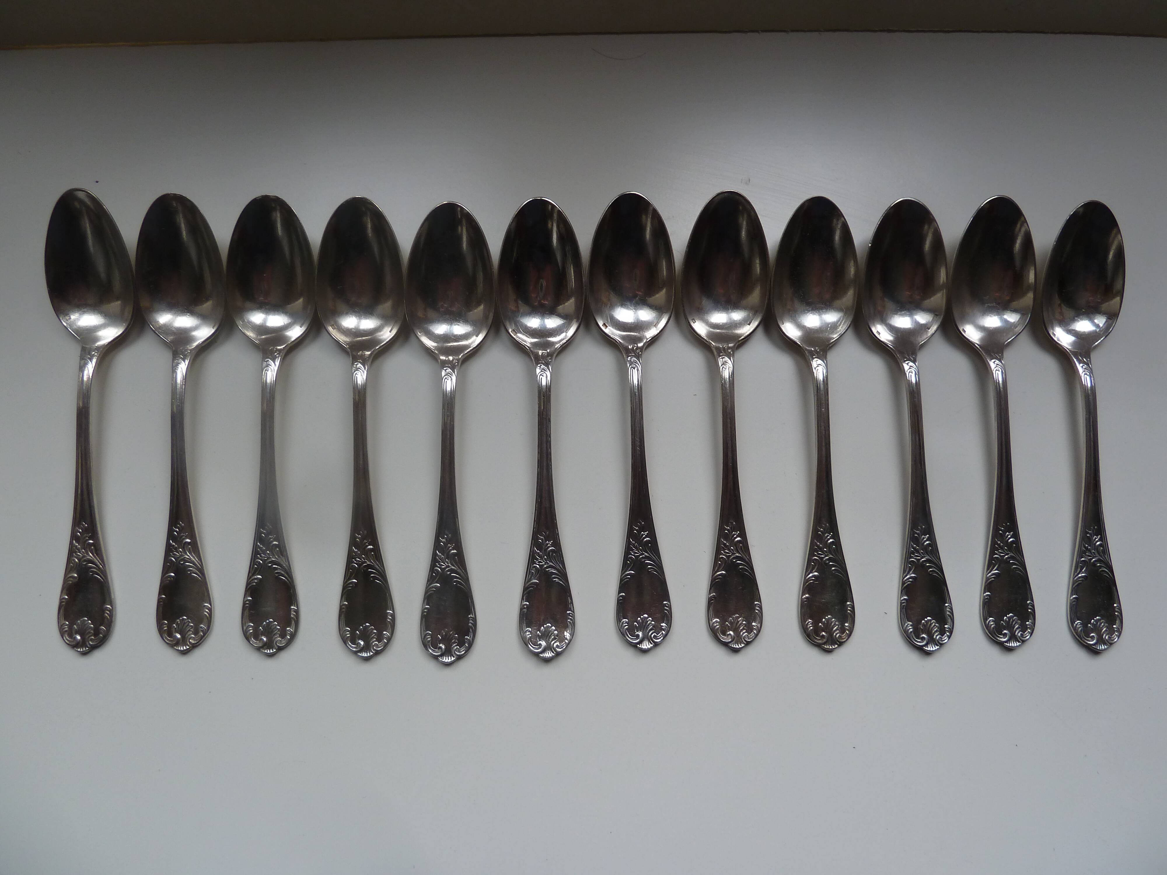 Lot 12 small silver metal spoons Christofle marly model floral decoration