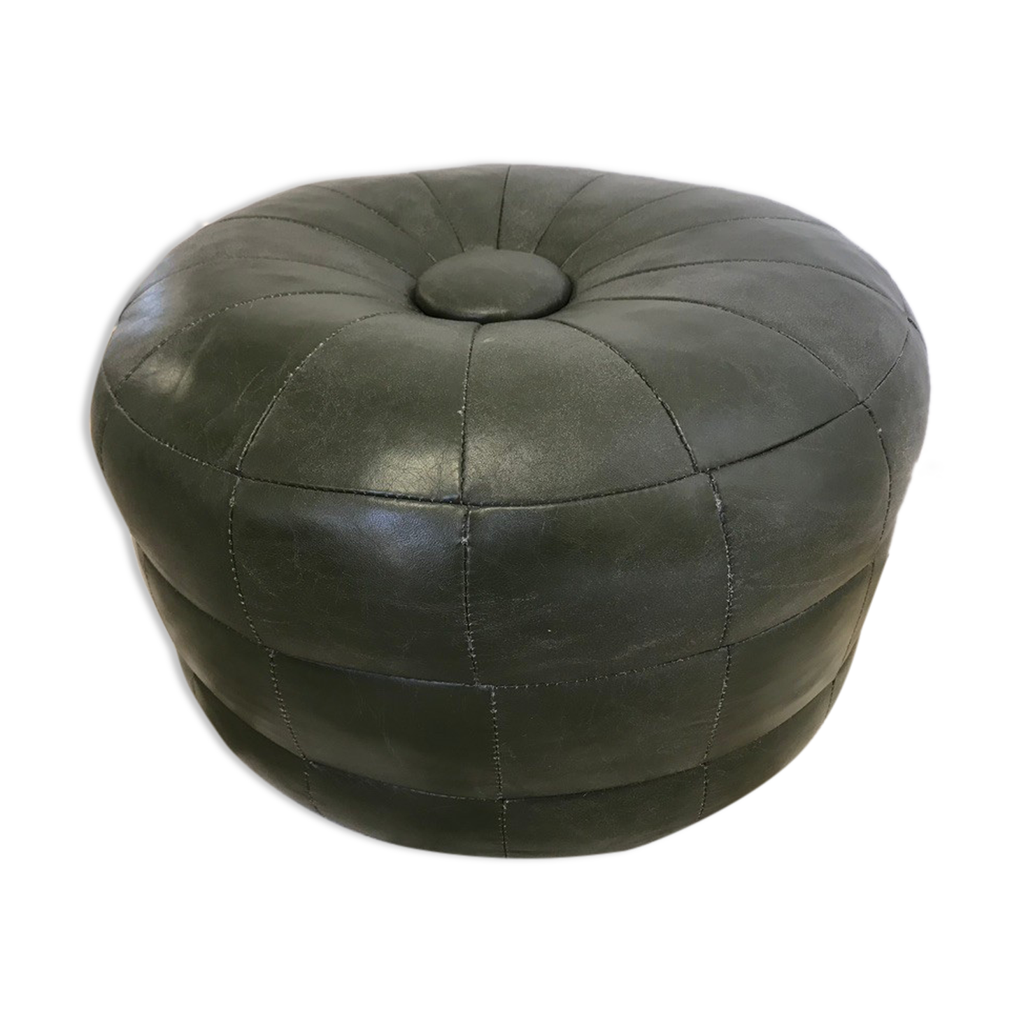 Vintage green leather ottoman 1970