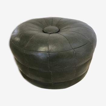 Pouf cuir vert vintage 1970