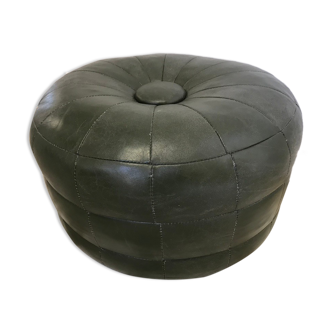 Pouf cuir vert vintage 1970