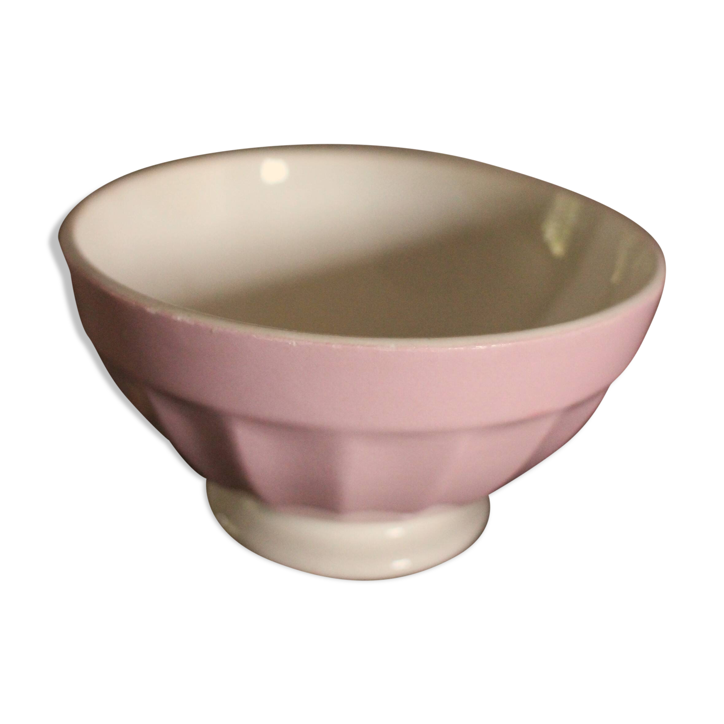 Small pink ribbed footed bowl Digoin Sarreguemines