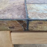 Van Bennekom slate & oak coffee table, Netherlands, 1970s – Kingma style