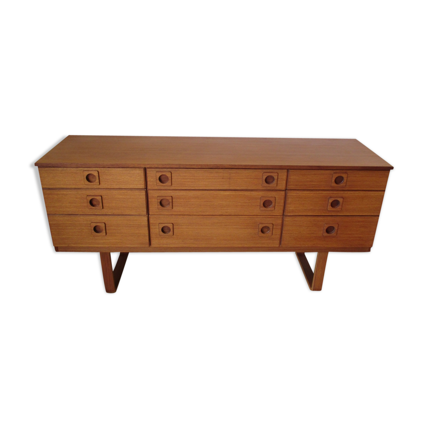 70 's teak long chest of drawers 9 drawers Shreiber