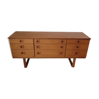 70 's teak long chest of drawers 9 drawers Shreiber
