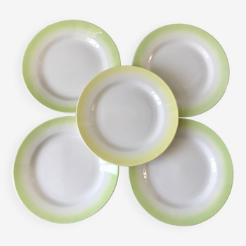 lot de 5 assiettes à dessert Digoin vert et jaune clair dégradé pastel années 40-50