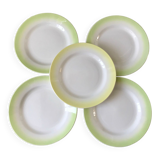 lot de 5 assiettes à dessert Digoin vert et jaune clair dégradé pastel années 40-50