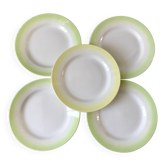 set of 5 dessert plates Digoin green and light yellow gradient pastel years 40-50