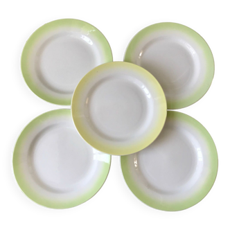 lot de 5 assiettes à dessert Digoin vert et jaune clair dégradé pastel années 40-50