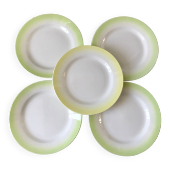 set of 5 dessert plates Digoin green and light yellow gradient pastel years 40-50