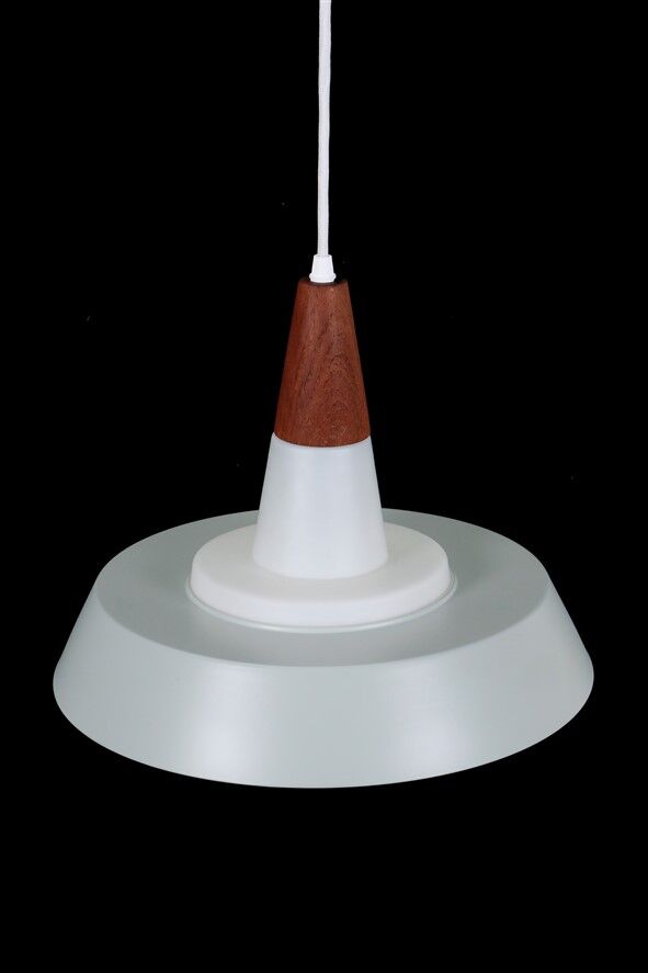 Rare Ernst Voss pendant lamp / glass / teak / aluminium / mid-century Danish modern design / 1960s