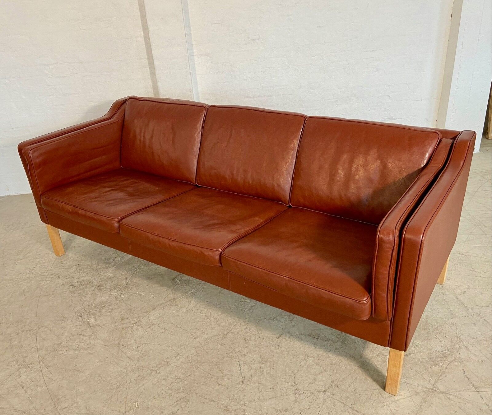 Vintage Danish mid-century Mogens Hansen 2 person cognac leather sofa