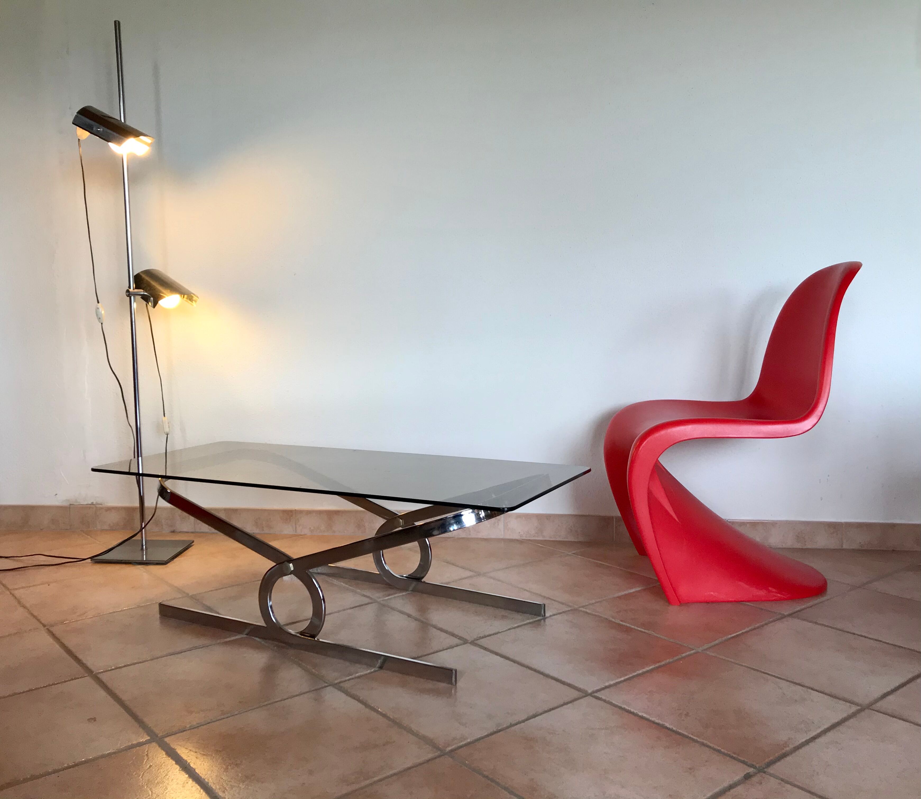 Coffee table 70s glass and chrome