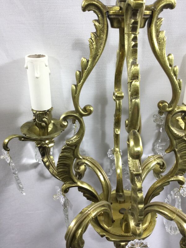 Lustre cage à  4 lumières bronze et cristal