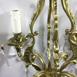 Lustre cage à  4 lumières bronze et cristal