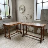 Set de deux tables bistrot en noyer et carrelage 1890