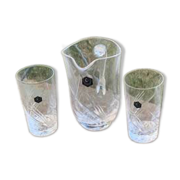 Carafe et deux grands verres en cristal cristallerie de montbronn France