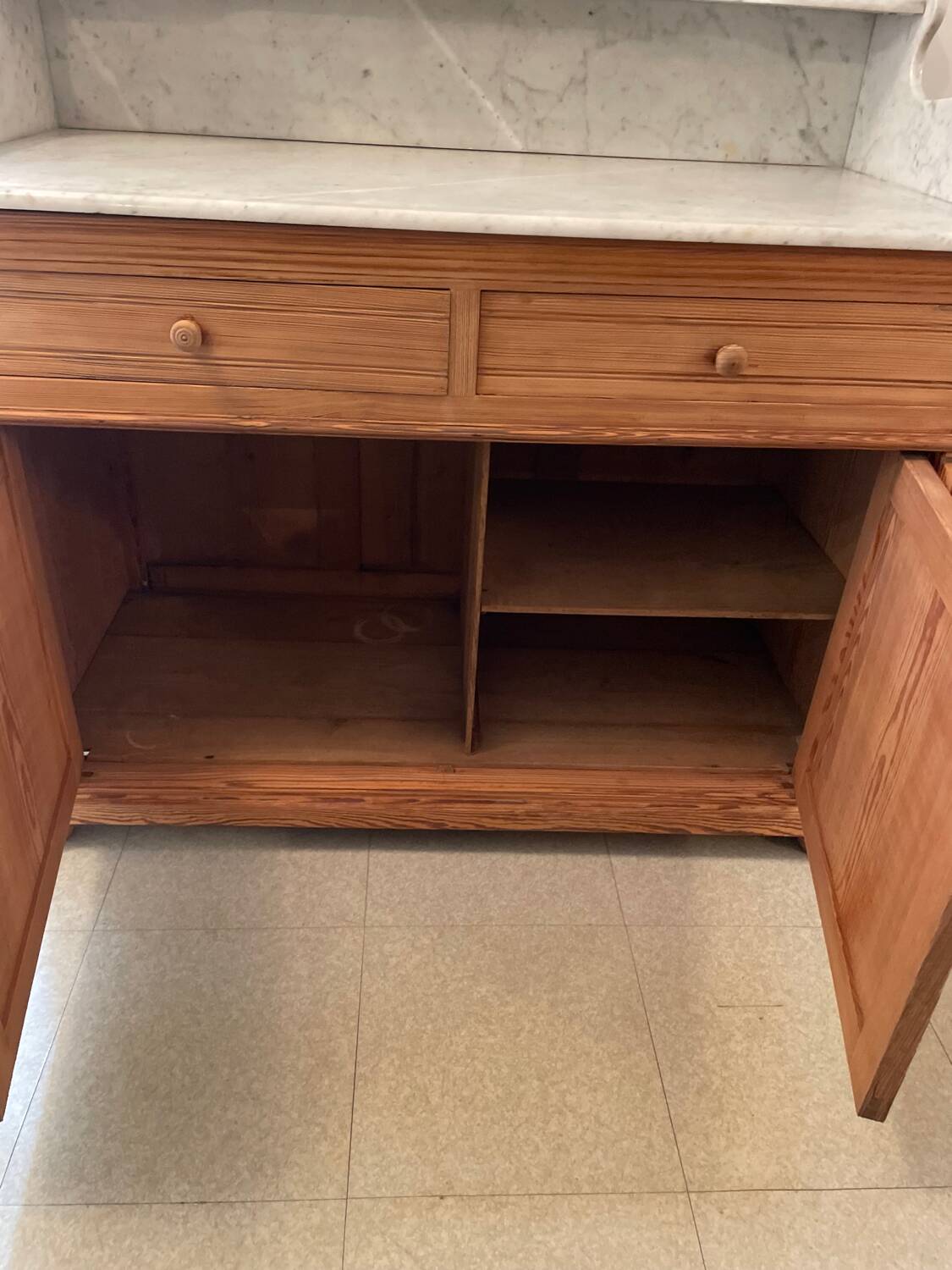 Sandblasted pitch pine bathroom cabinet