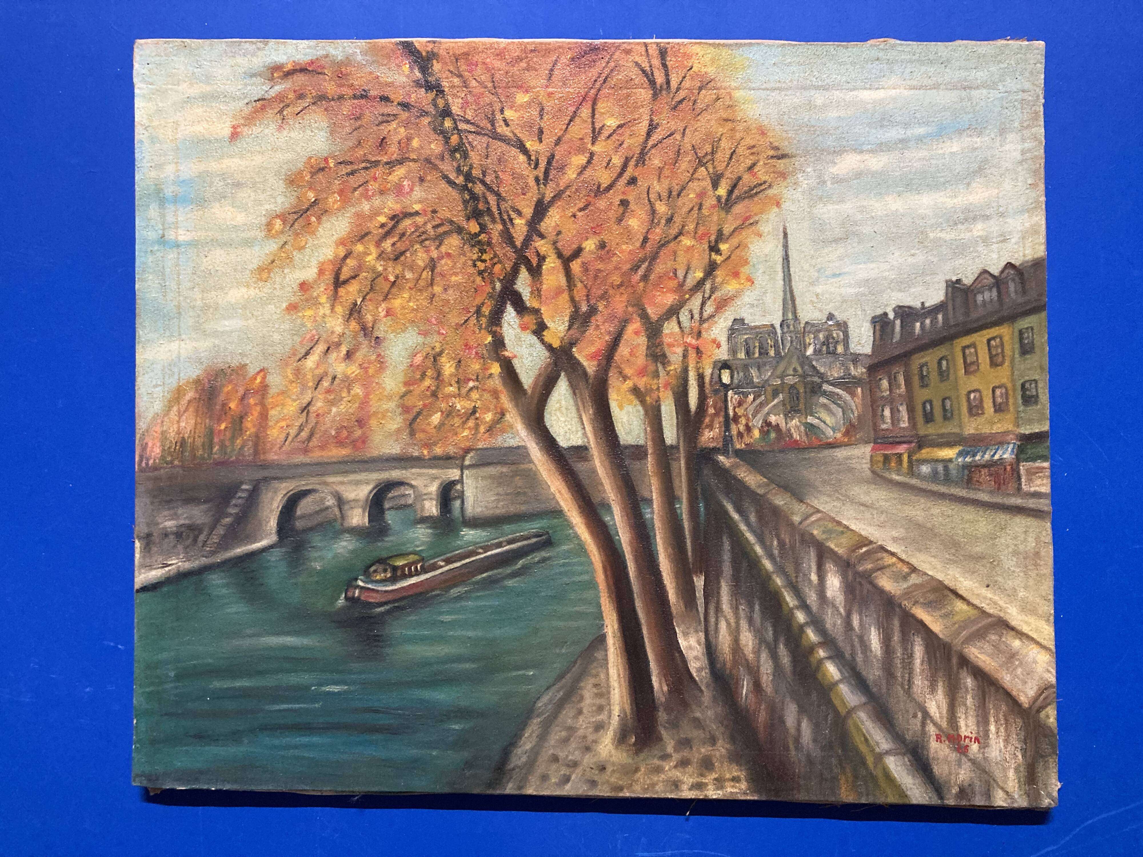 Robert morin, les quais de notre-dame de paris, huile sur toile